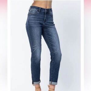 Judy Blue Miles City Mid Rise Cuffed Slim Fit Dark Blue JB82428DK 15 x 32